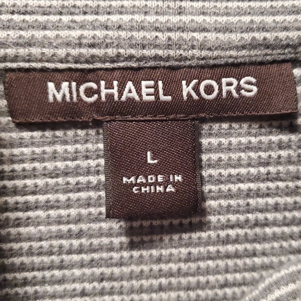 Michael Kors Gray Stripe Men's Snap Button‎ Pullover Sweater Large - Picture 3 of 12